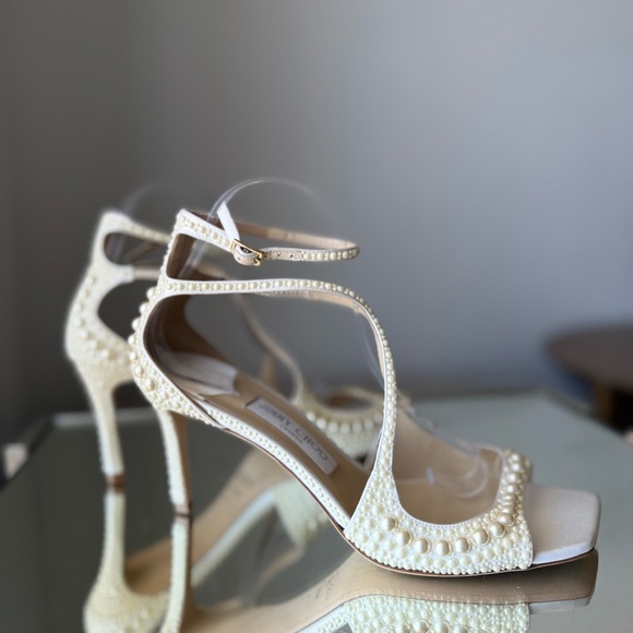 New JIMMY CHOO Azia 75 faux pearl-embellished satin sandals $2,595 - Picture 7 of 13